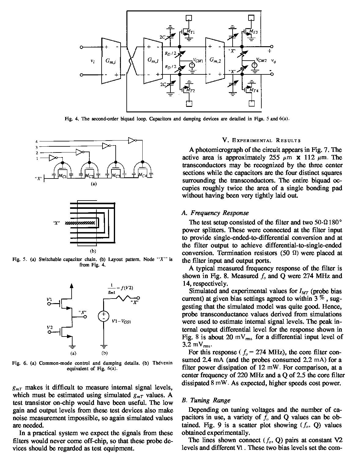 Switchable capacitor chain schematic and layout pattern from VHF transconductance-C filter